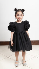 Load image into Gallery viewer, Puff Sleeve Midi Tulle Dress - Black Linen
