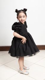 Load image into Gallery viewer, Puff Sleeve Midi Tulle Dress - Black Linen
