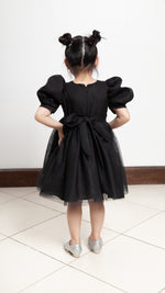 Load image into Gallery viewer, Puff Sleeve Midi Tulle Dress - Black Linen
