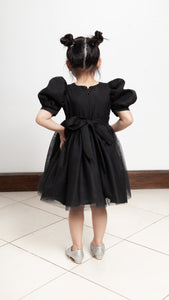 Puff Sleeve Midi Tulle Dress - Black Linen