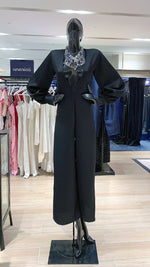 Load image into Gallery viewer, Deep V-Neck Long Sleeve Jumpsuit - Black Crepe
