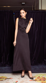 Load image into Gallery viewer, Overlap Upper Body Long Dress - Black Crepe
