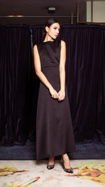 Load image into Gallery viewer, Overlap Upper Body Long Dress - Black Crepe
