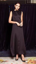 Load image into Gallery viewer, Overlap Upper Body Long Dress - Black Crepe
