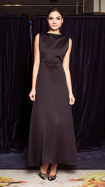 Load image into Gallery viewer, Overlap Upper Body Long Dress - Black Crepe
