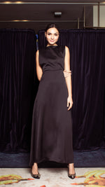 Load image into Gallery viewer, Overlap Upper Body Long Dress - Black Crepe
