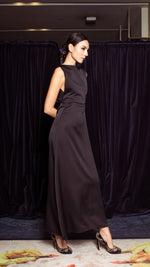 Load image into Gallery viewer, Overlap Upper Body Long Dress - Black Crepe
