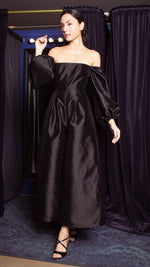 Load image into Gallery viewer, Off-Shoulder Wide Hem Jumpsuit - Shimmery Black Gazar
