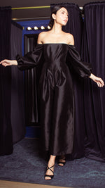 Load image into Gallery viewer, Off-Shoulder Wide Hem Jumpsuit - Shimmery Black Gazar
