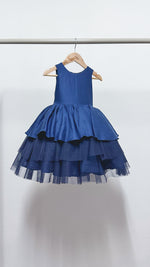 Load image into Gallery viewer, Sleeveless Tiered Linen and Tulle Dress - Blue
