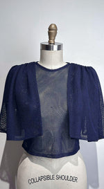 Load image into Gallery viewer, Oversized Shirred Sleeve Open Back Top in Blue Net
