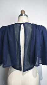 Load image into Gallery viewer, Oversized Shirred Sleeve Open Back Top in Blue Net
