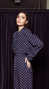 Crop Blazer - Blue-Based Polka Dot