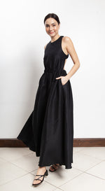 Load image into Gallery viewer, Elastic Waist Criss Cross Back Dress - Black Linen
