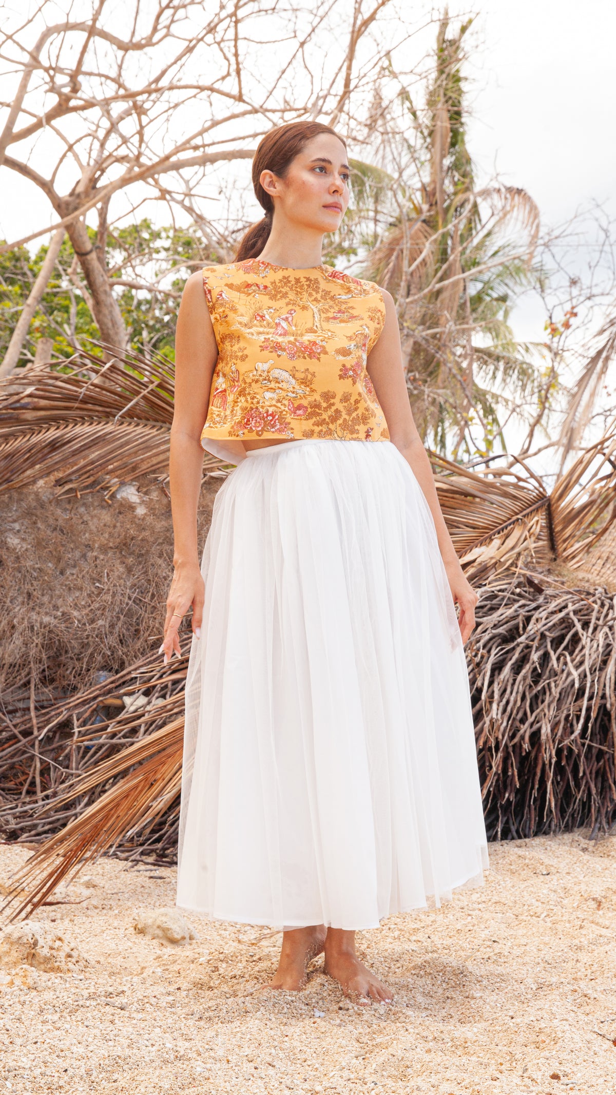 Emma Open Back Top in Mustard Sheep