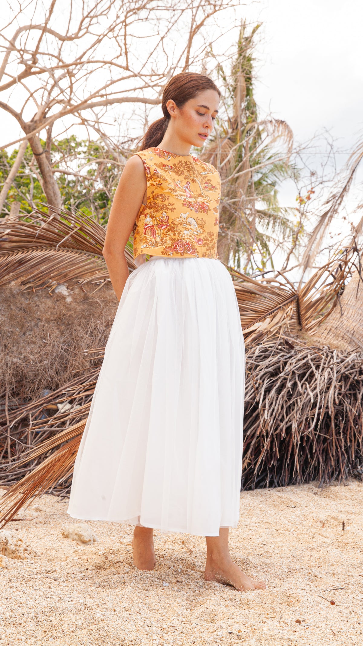 Emma Open Back Top in Mustard Sheep