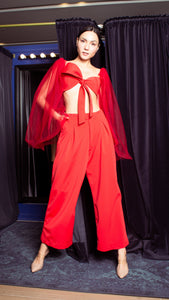 Front Pleat Double MOP Pants - Fiery Red Stretch