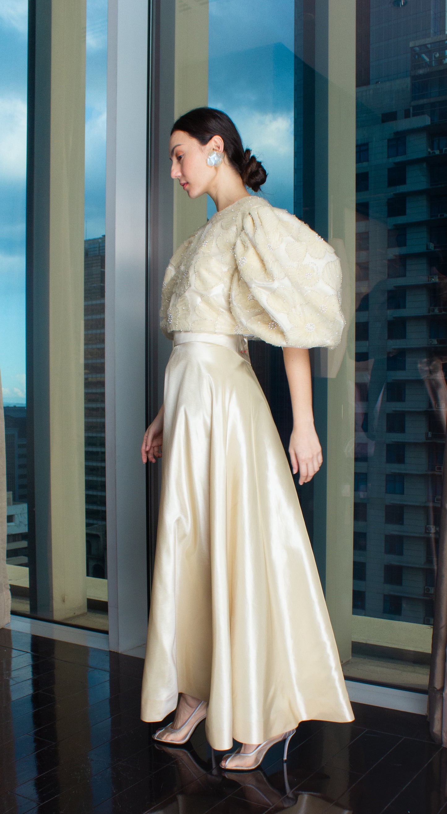 Light Gold Taffeta Floor Length Balloon Skirt