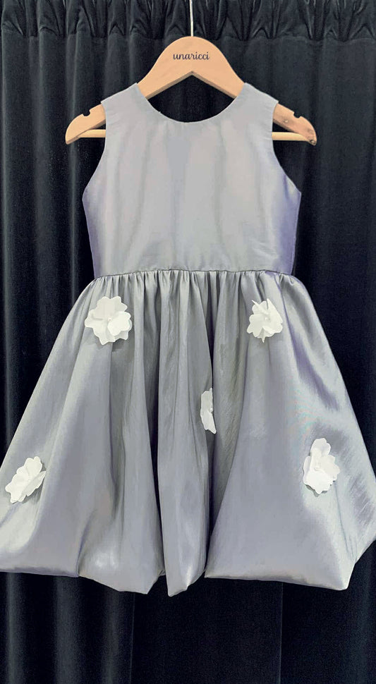 Sleeveless Mushroom Dress with Florets -  Grey