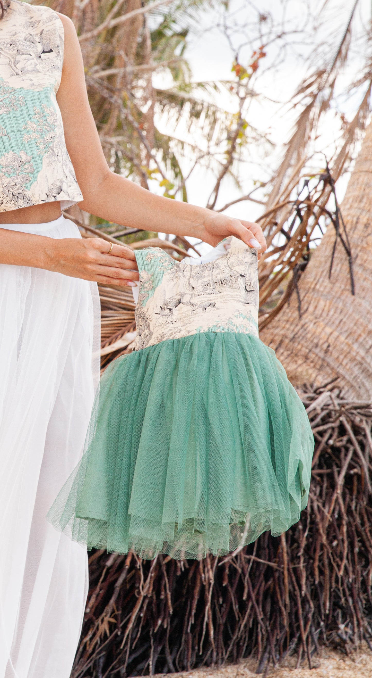 Emma Tulle Midi Dress - Green Deer w/Sage Tulle Skirt