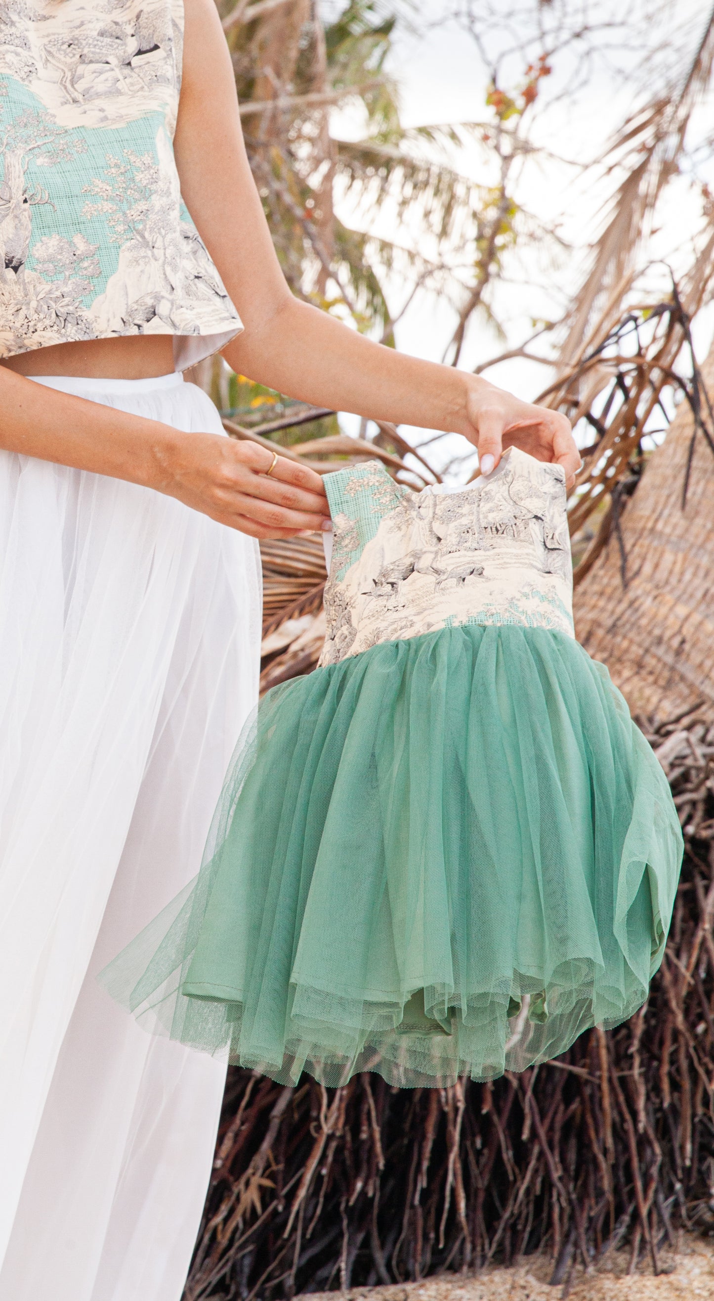 Emma Tulle Midi Dress - Green Deer w/Sage Tulle Skirt