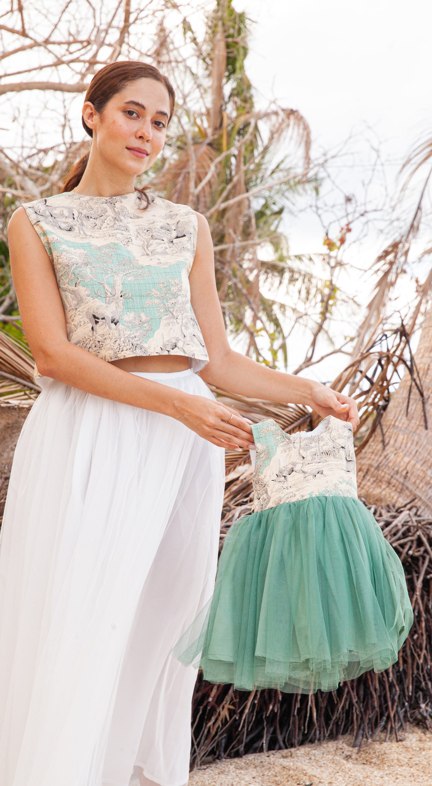 Emma Tulle Midi Dress - Green Deer w/Sage Tulle Skirt