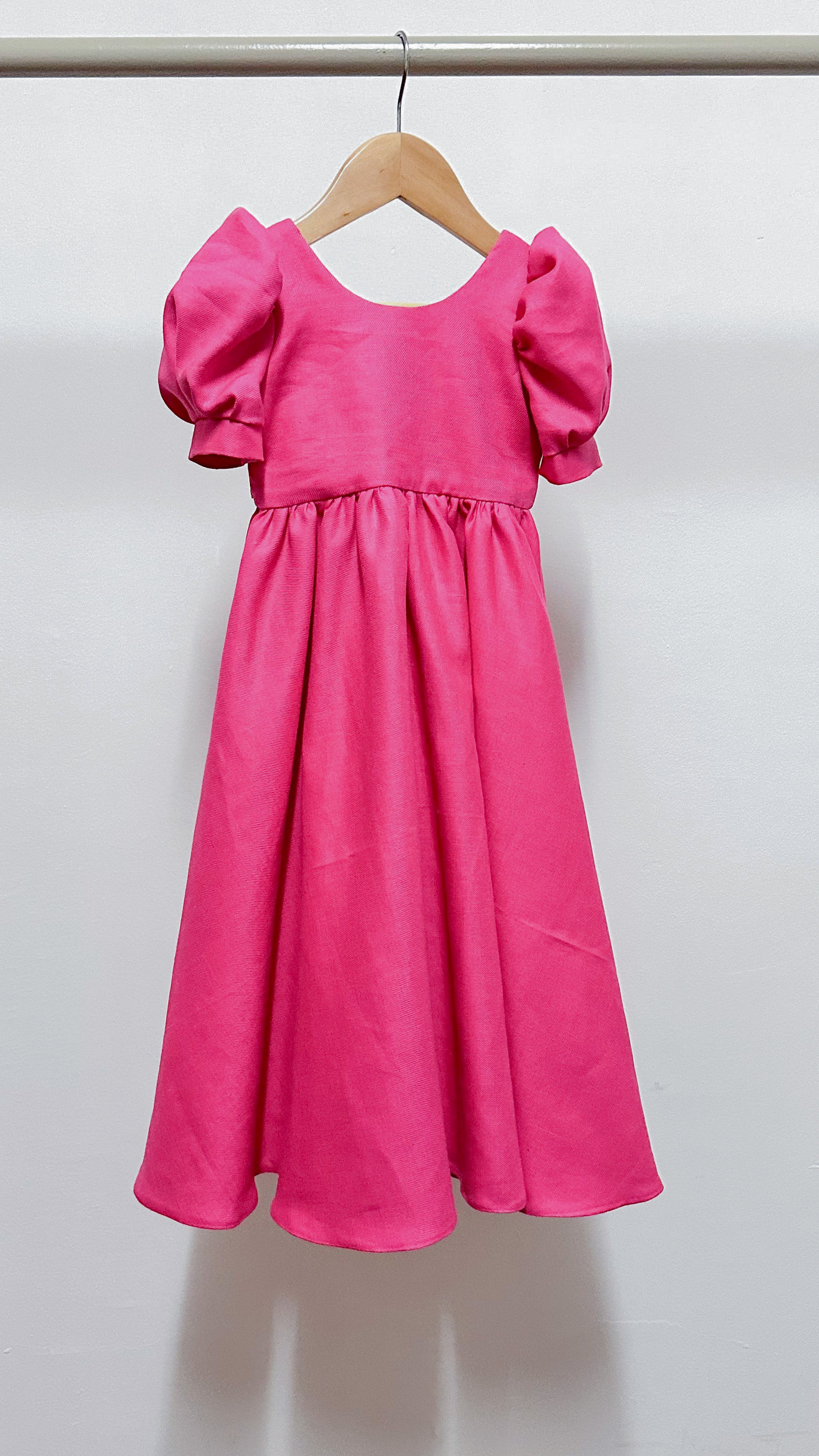 Puff Sleeve Maxi Dress - Hot Pink Linen