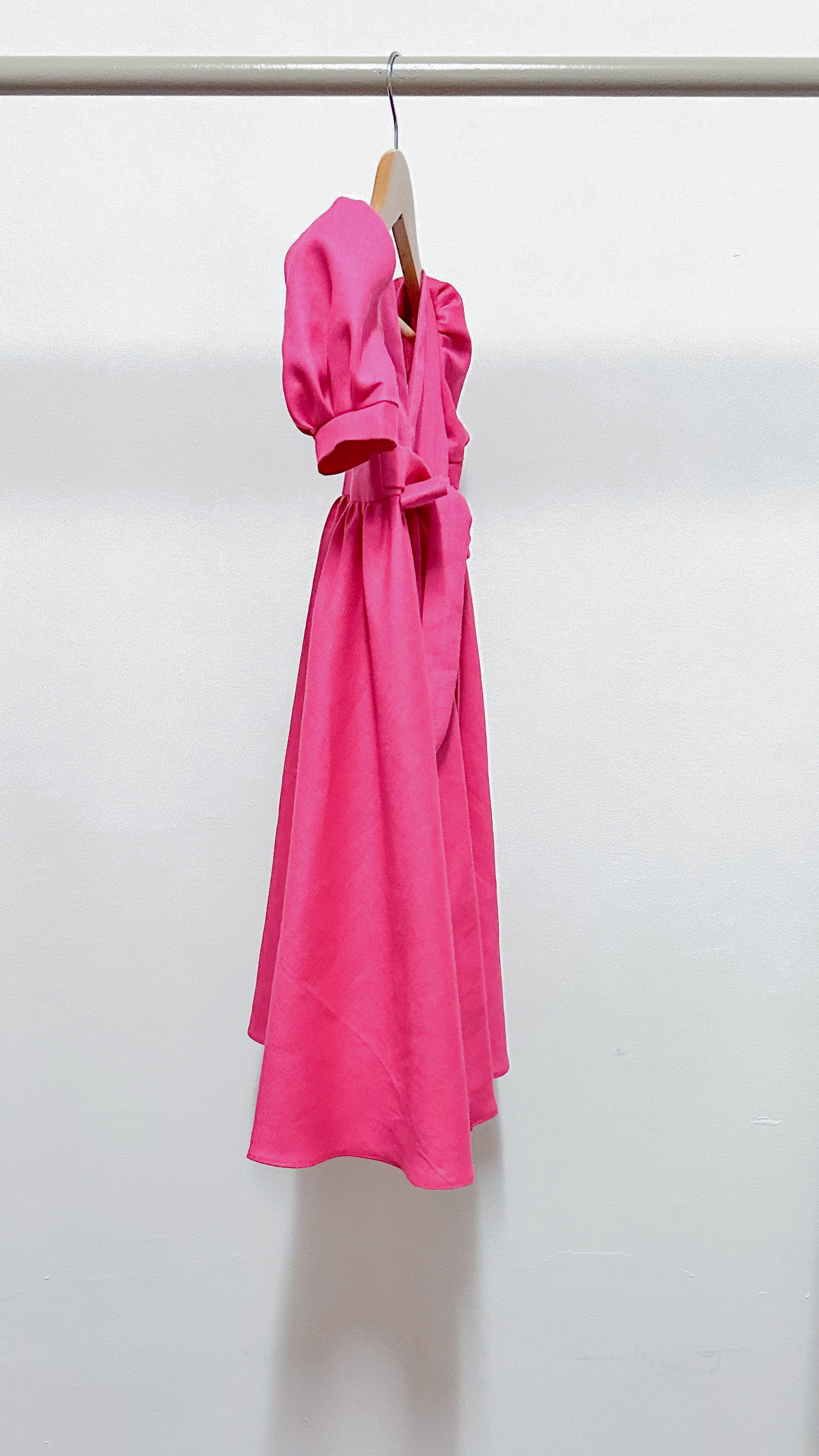 Puff Sleeve Maxi Dress - Hot Pink Linen