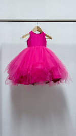 Load image into Gallery viewer, Sleeveless Midi Uneven Hem Tulle Dress - Hot Pink Linen
