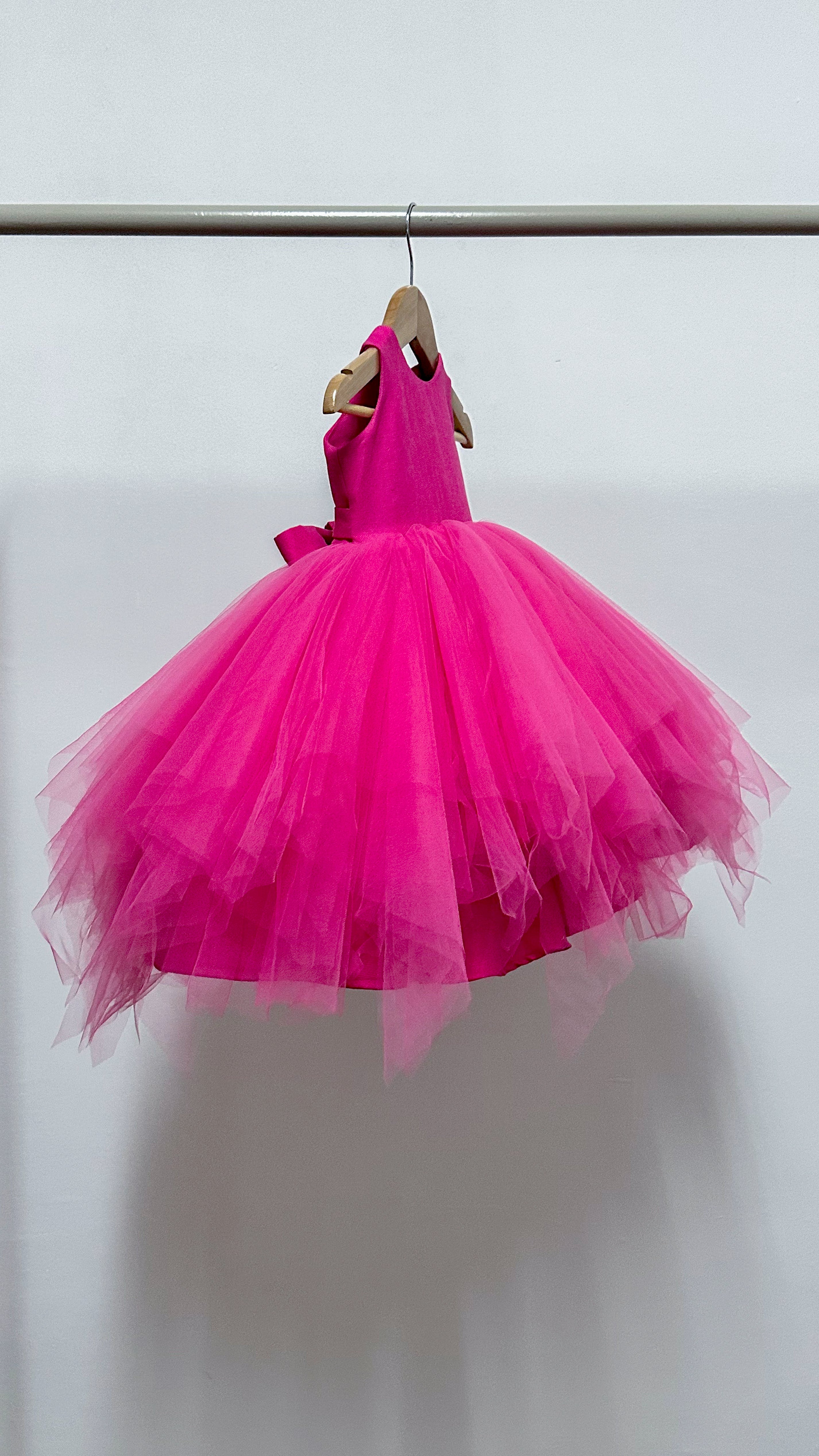 Sleeveless Midi Uneven Hem Tulle Dress - Hot Pink Linen