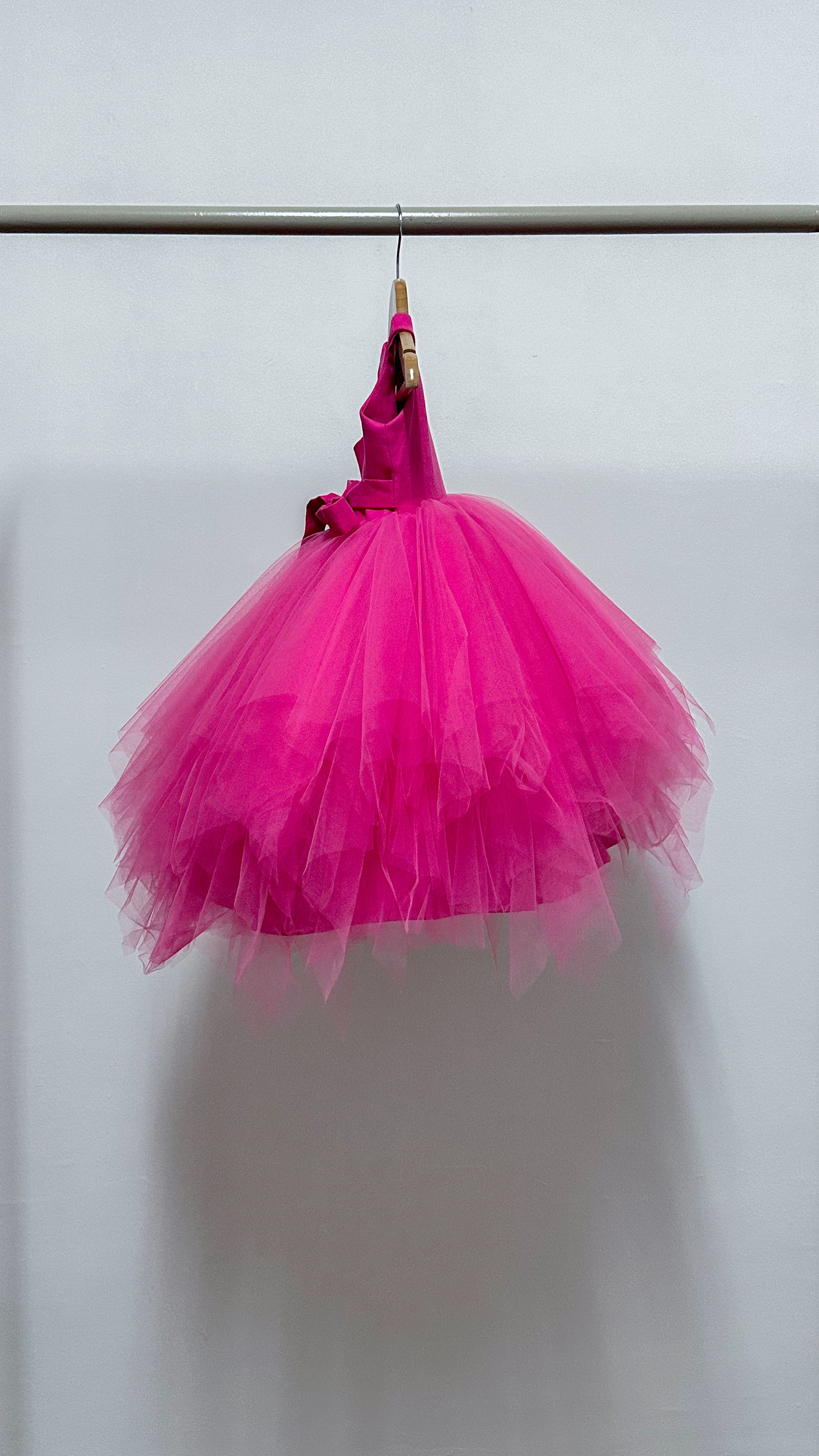 Sleeveless Midi Uneven Hem Tulle Dress - Hot Pink Linen