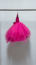 Load image into Gallery viewer, Sleeveless Midi Uneven Hem Tulle Dress - Hot Pink Linen
