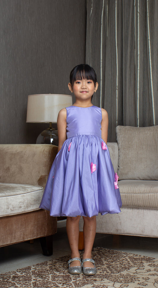 Sleeveless Mushroom Dress with Florets -  Lilac