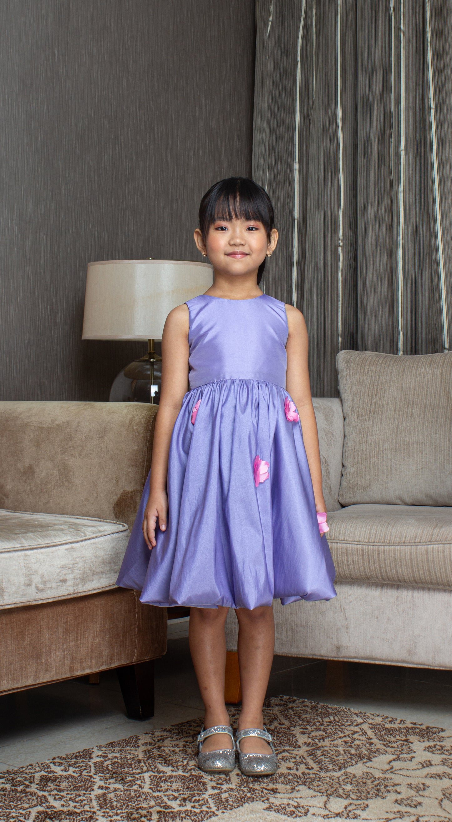 Sleeveless Mushroom Dress with Florets -  Lilac