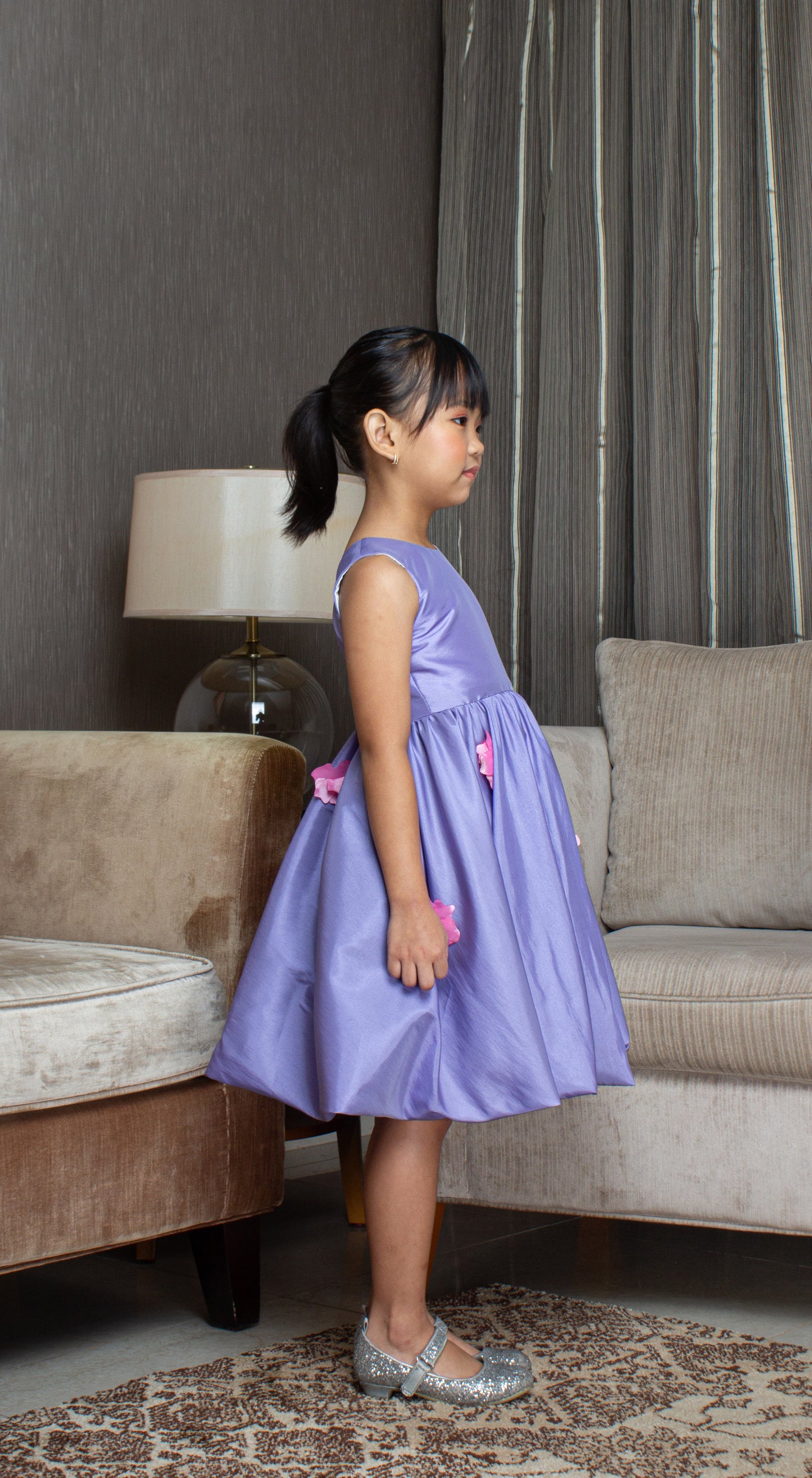 Sleeveless Mushroom Dress with Florets -  Lilac