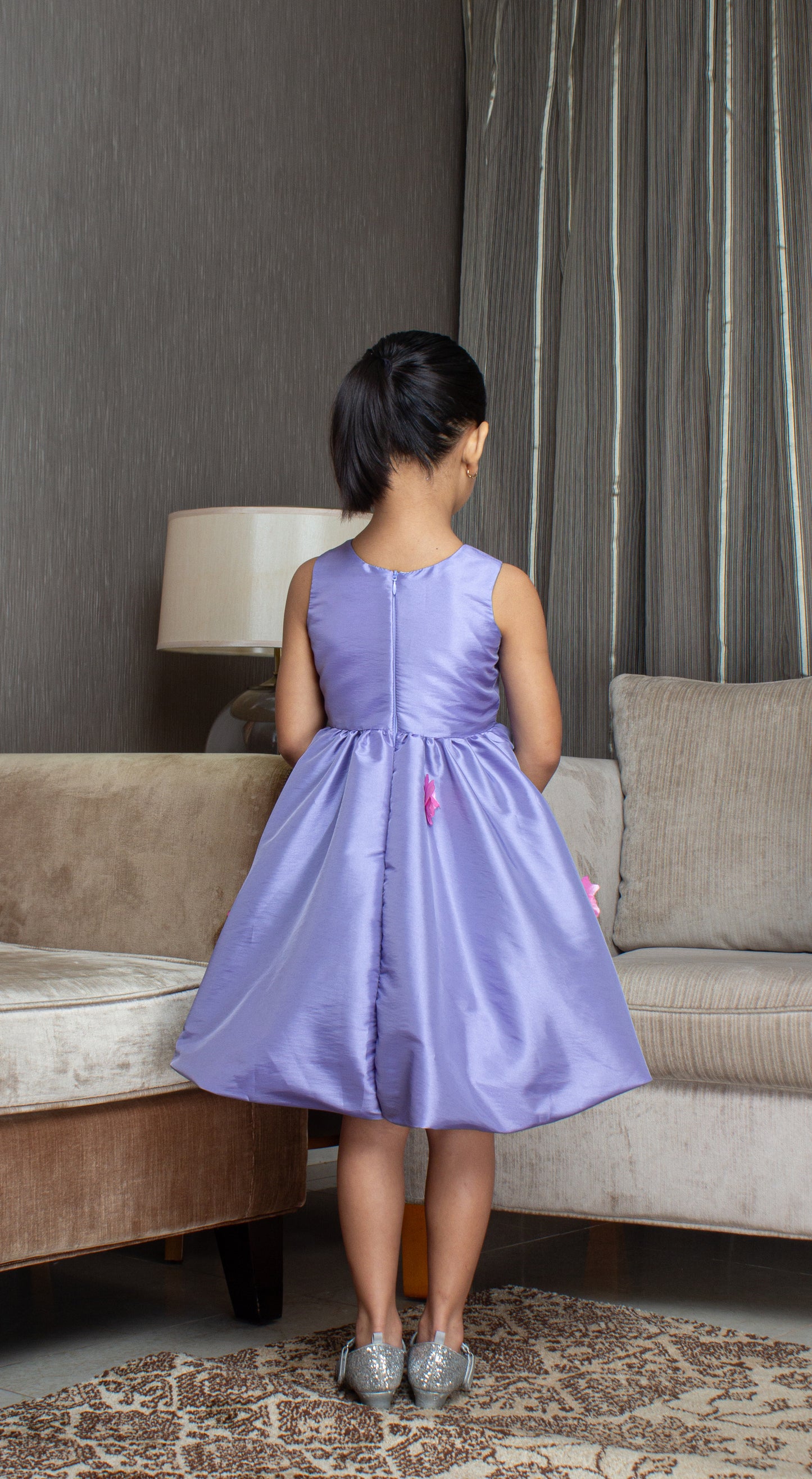 Sleeveless Mushroom Dress with Florets -  Lilac