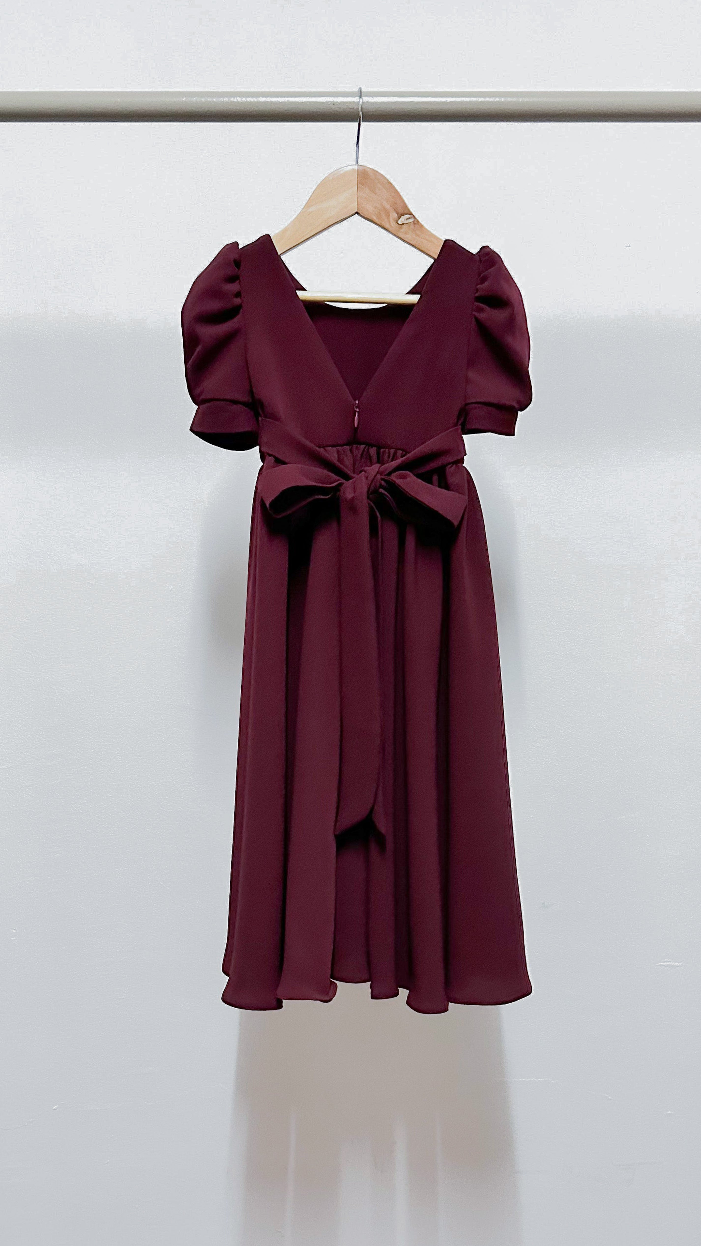 Puff Sleeve Maxi Dress - Maroon Crepe