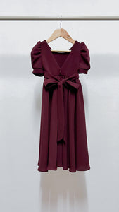 Puff Sleeve Maxi Dress - Maroon Crepe