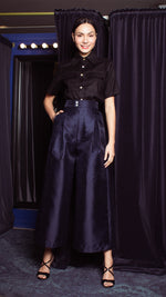 Load image into Gallery viewer, High Waist Double MOP Wide Hem Pants - Shimmery Navy Blue Gazar
