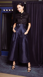 Load image into Gallery viewer, High Waist Double MOP Wide Hem Pants - Shimmery Navy Blue Gazar
