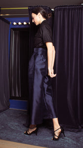 High Waist Double MOP Wide Hem Pants - Shimmery Navy Blue Gazar