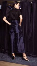 Load image into Gallery viewer, High Waist Double MOP Wide Hem Pants - Shimmery Navy Blue Gazar
