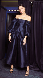 Load image into Gallery viewer, Off-Shoulder Wide Hem Jumpsuit - Shimmery Navy Blue Gazar
