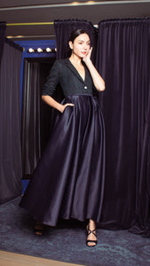 Heavy Balloon Skirt - Navy Blue Tafta Satin