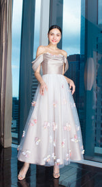 Load image into Gallery viewer, Gold Gazar Off-Shoulder Floral Full Length Gown
