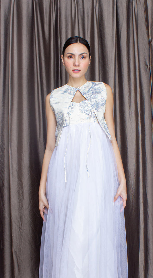 Emma Open Back Top - Blue Canvas
