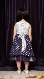 Load image into Gallery viewer, White Polka Top / Blue Polka Skirt Sleeveless Midi Dress
