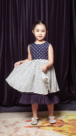 Load image into Gallery viewer, Blue Polka Top / White Polka Skirt Sleeveless Midi Dress
