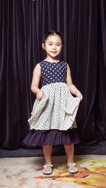 Load image into Gallery viewer, Blue Polka Top / White Polka Skirt Sleeveless Midi Dress
