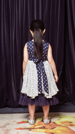 Load image into Gallery viewer, Blue Polka Top / White Polka Skirt Sleeveless Midi Dress
